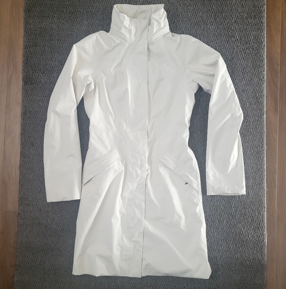 Thr North face women's long coat size XS rain lightweight jacket white, no hood - Picture 1 of 16